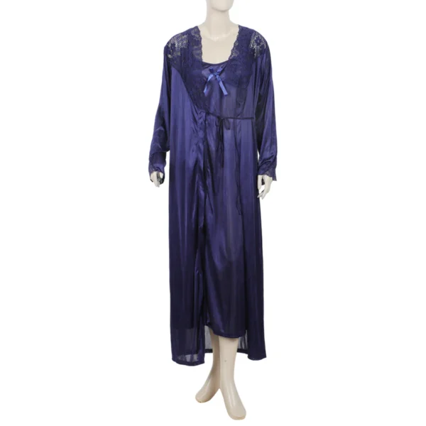 Women's 3Pcs Long Nighty - Navy Blue