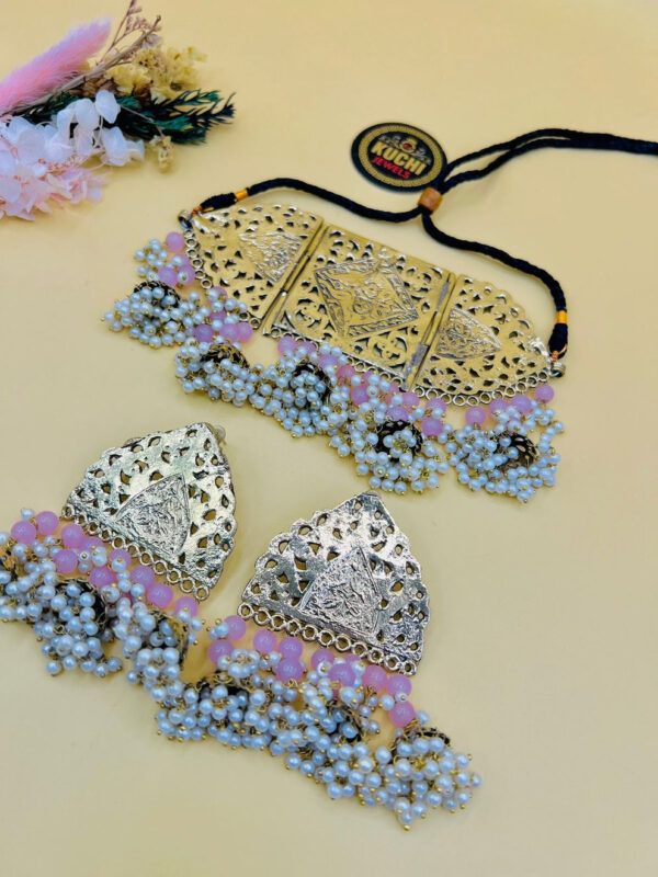 Light Pink Pearl Golden Choker Set